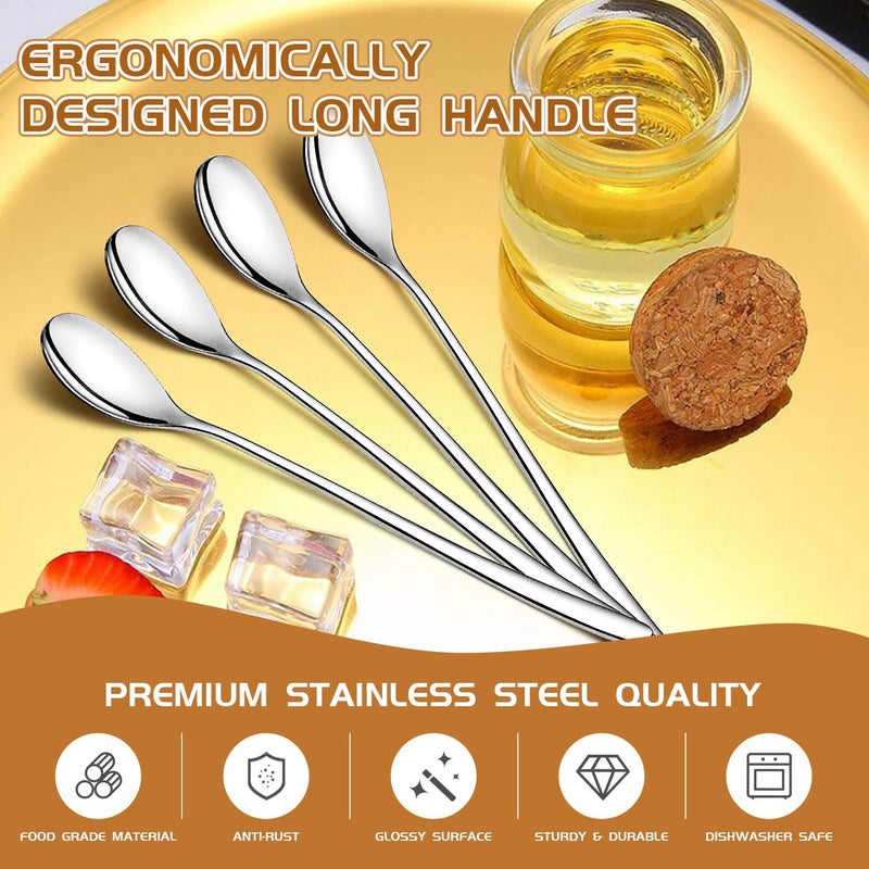 Monfasye Long Handle Spoon 9.5 Inch Iced Cream Spoons Tea Spoon Coffee Stirrers Ice Spoon Stainless Steel Cocktail Stirring Spoons Dessert Milkshake Teaspoons Set of 6 (Oval) - Image 3